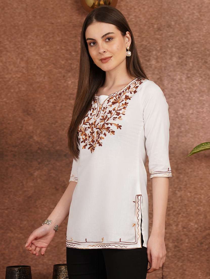Women White Cotton A-line Kurta - 22444976 -  Standard Image - 3