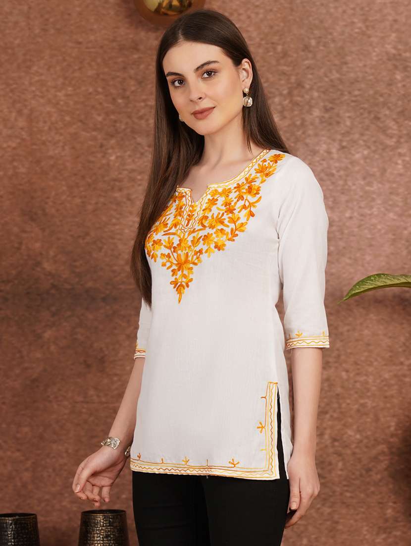 Women White Cotton A-line Kurta - 22444981 -  Standard Image - 3