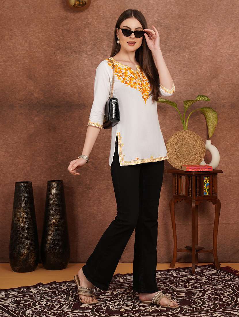 Women White Cotton A-line Kurta - 22444981 -  Standard Image - 5