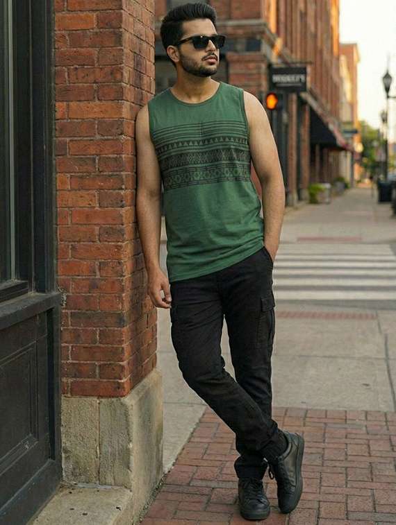 men green cotton chest print t-shirt - 22444997 -  Standard Image - 5