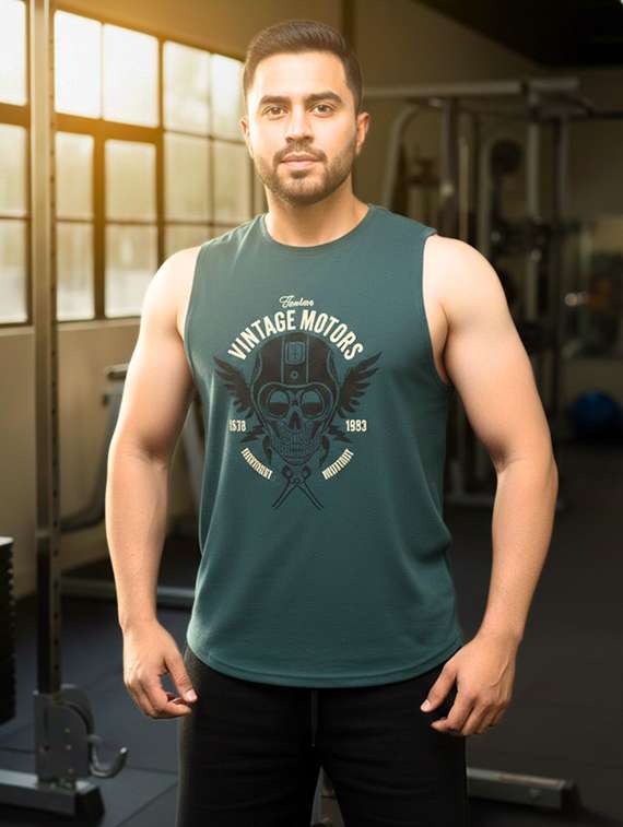 men printed sleeveless  t-shirt