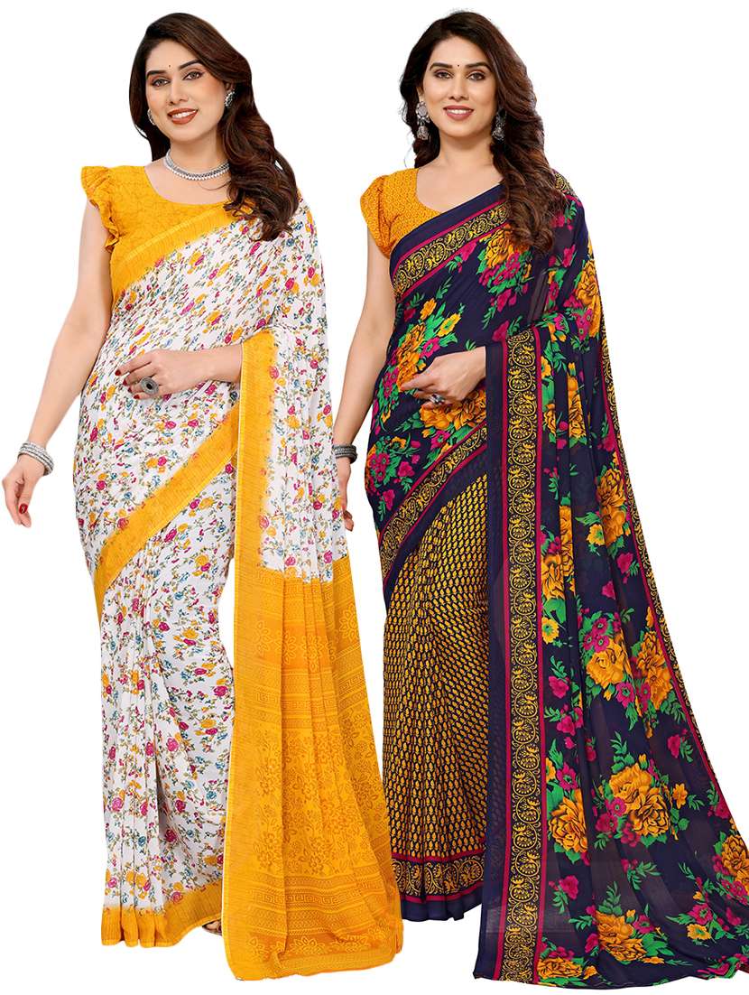 women pack of 2 printed saree with blouse