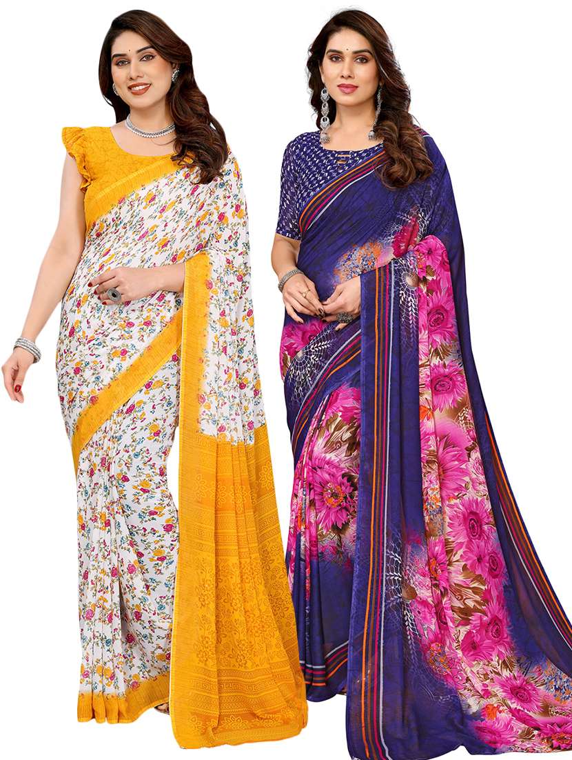 women pack of 2 printed saree with blouse