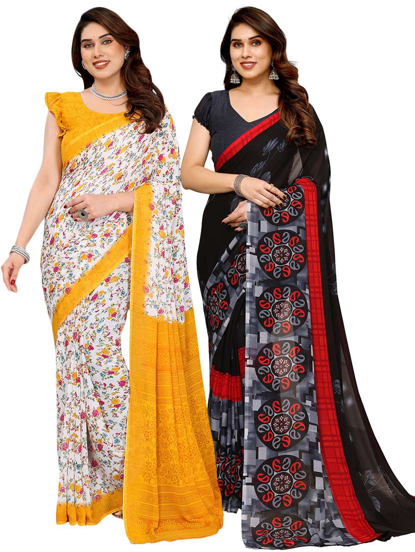 women pack of 2 printed saree with blouse