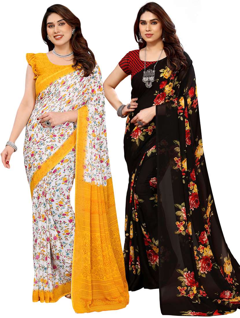 women pack of 2 printed saree with blouse