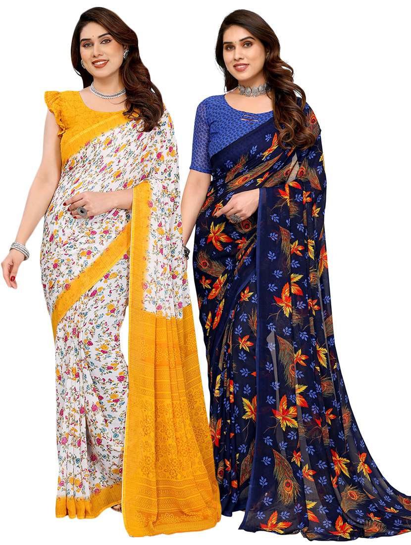 women pack of 2 printed saree with blouse