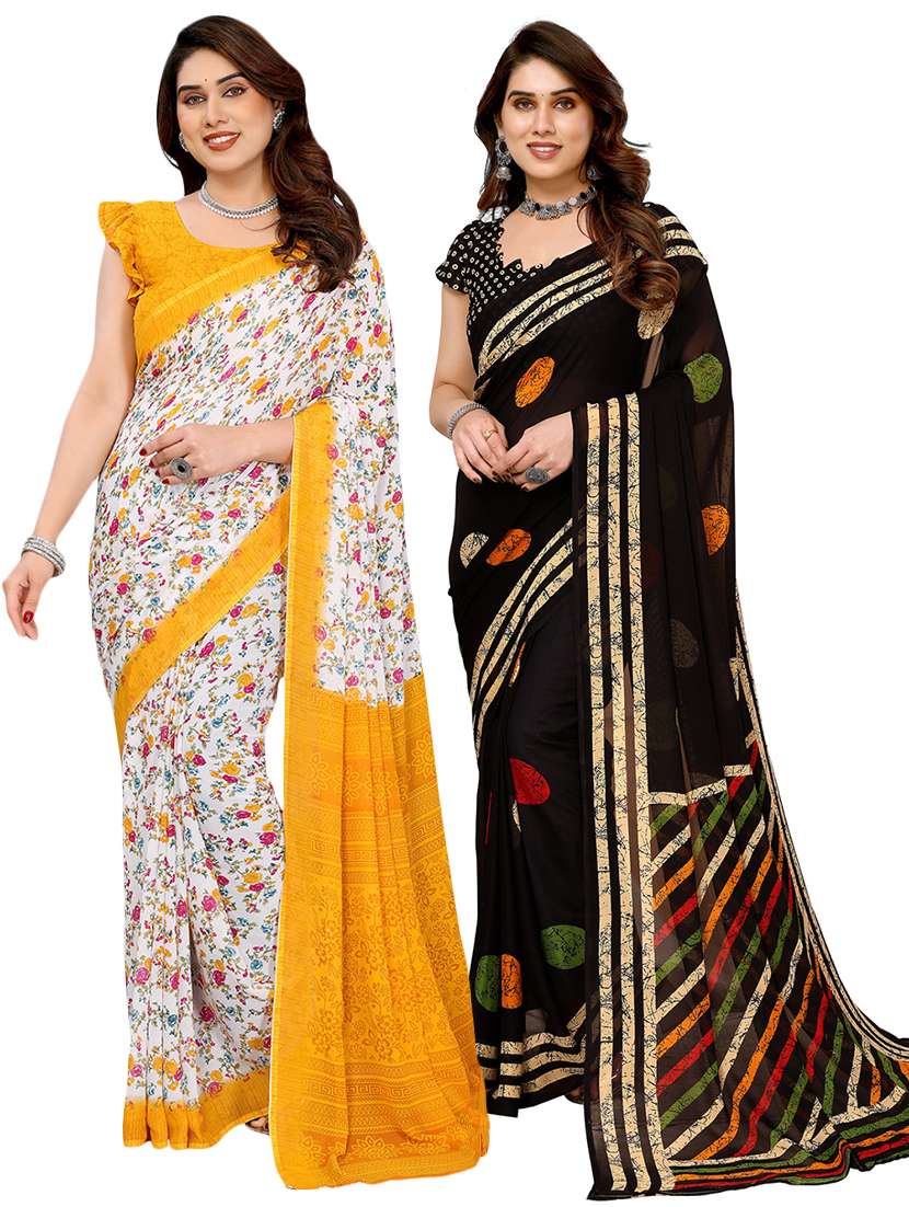 women pack of 2 printed saree with blouse