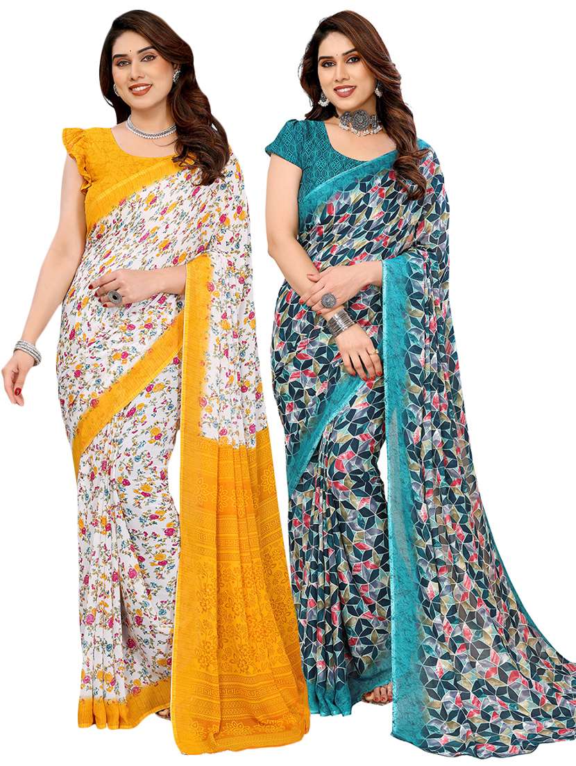women pack of 2 printed saree with blouse
