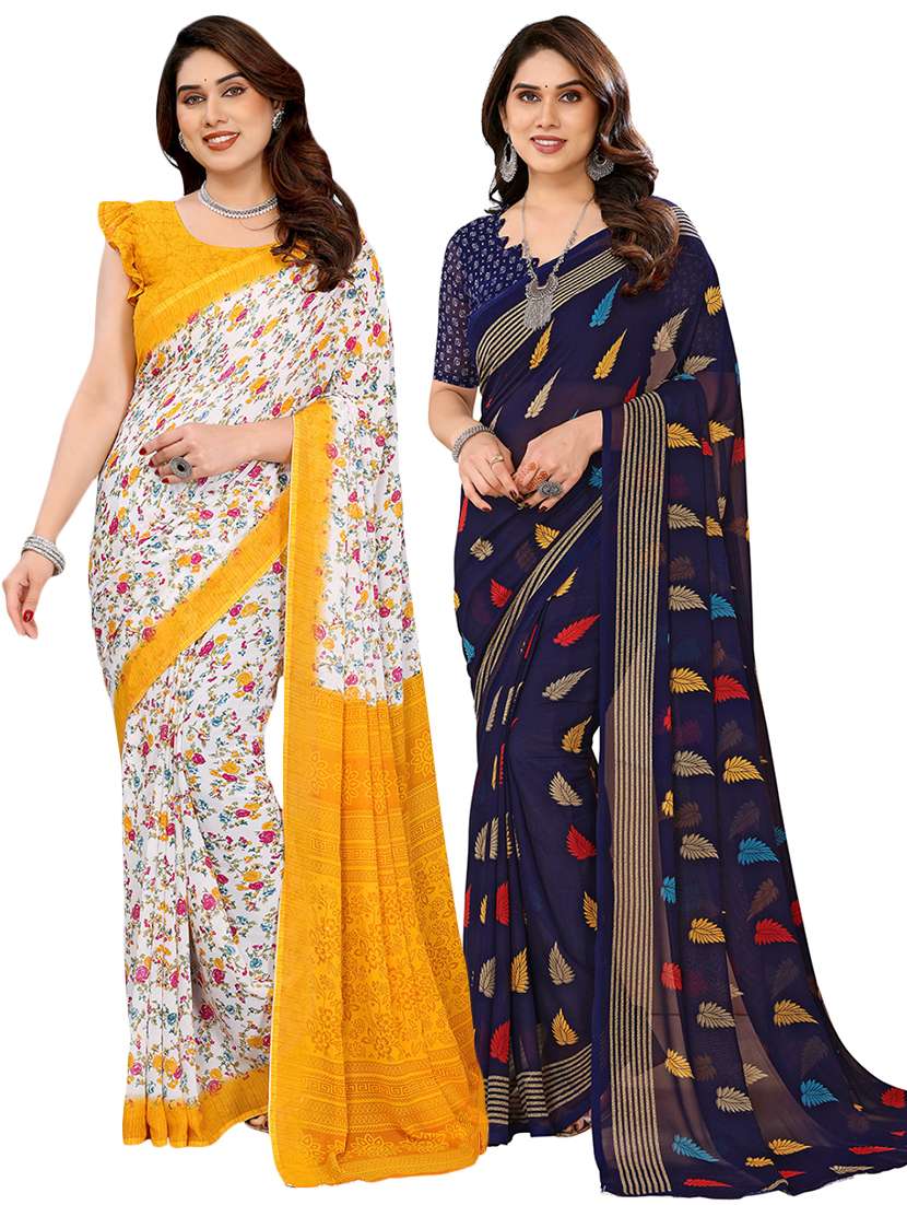 women pack of 2 printed saree with blouse