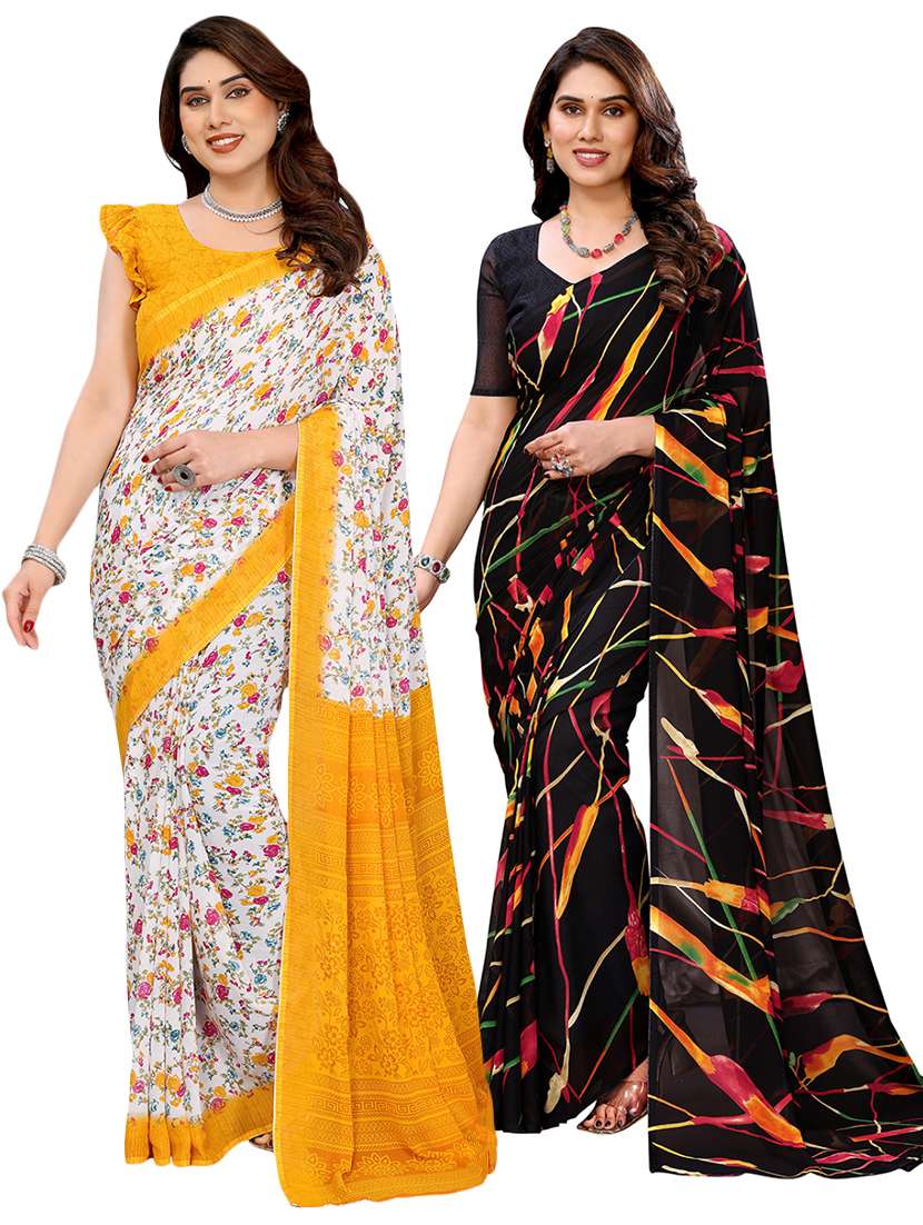 women pack of 2 printed saree with blouse