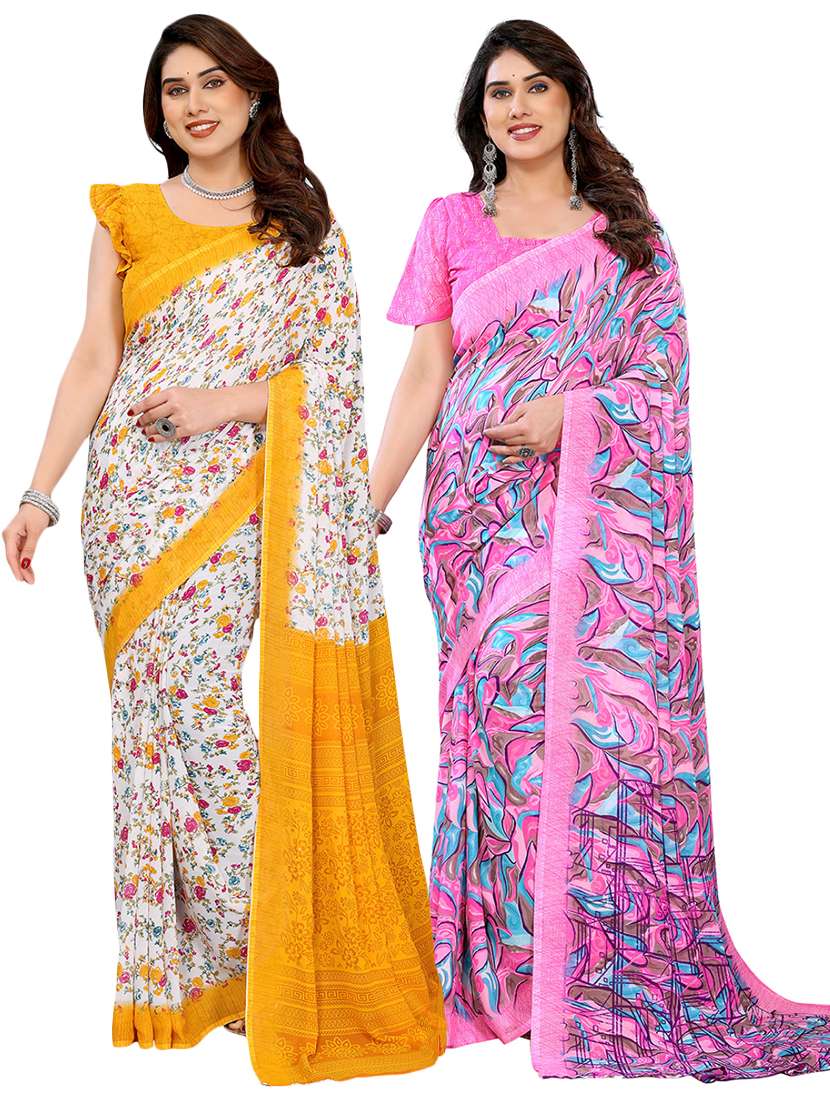 women pack of 2 printed saree with blouse