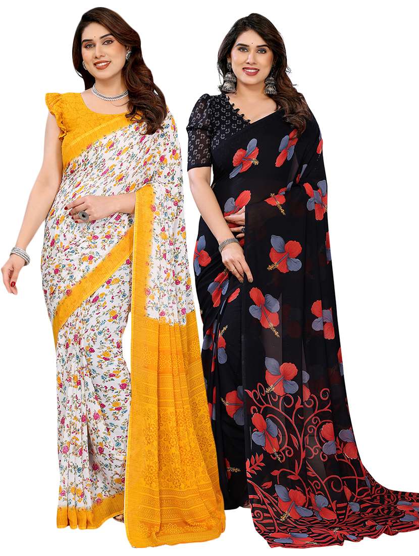 women pack of 2 printed saree with blouse