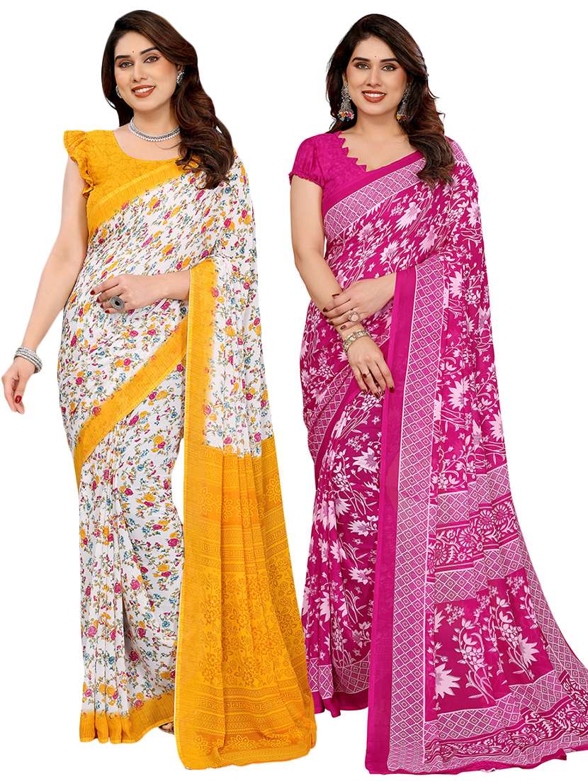 women pack of 2 printed saree with blouse