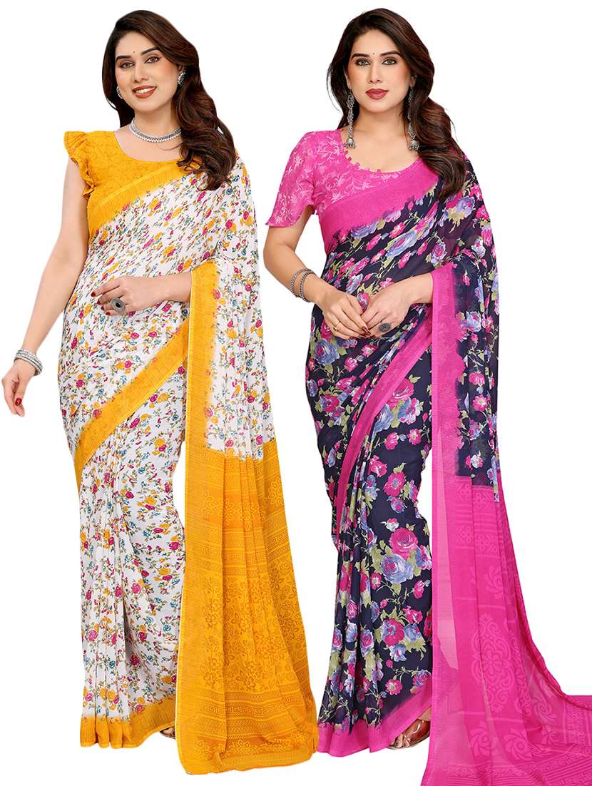 women pack of 2 printed saree with blouse