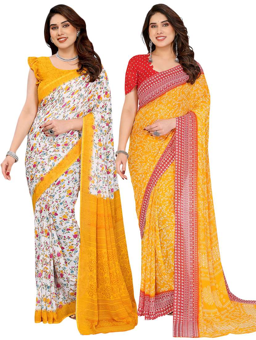 women pack of 2 printed saree with blouse