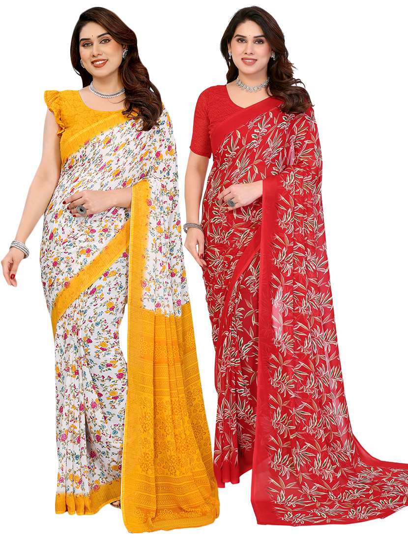 women pack of 2 printed saree with blouse
