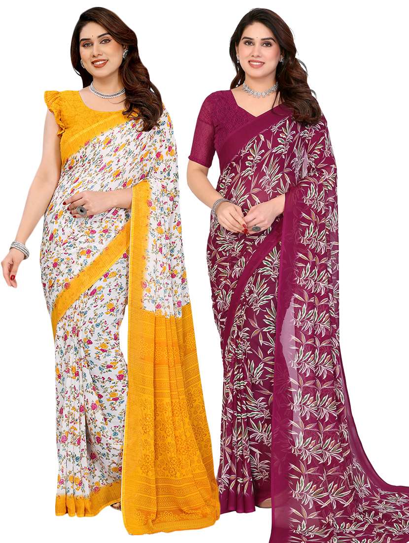 women pack of 2 printed saree with blouse