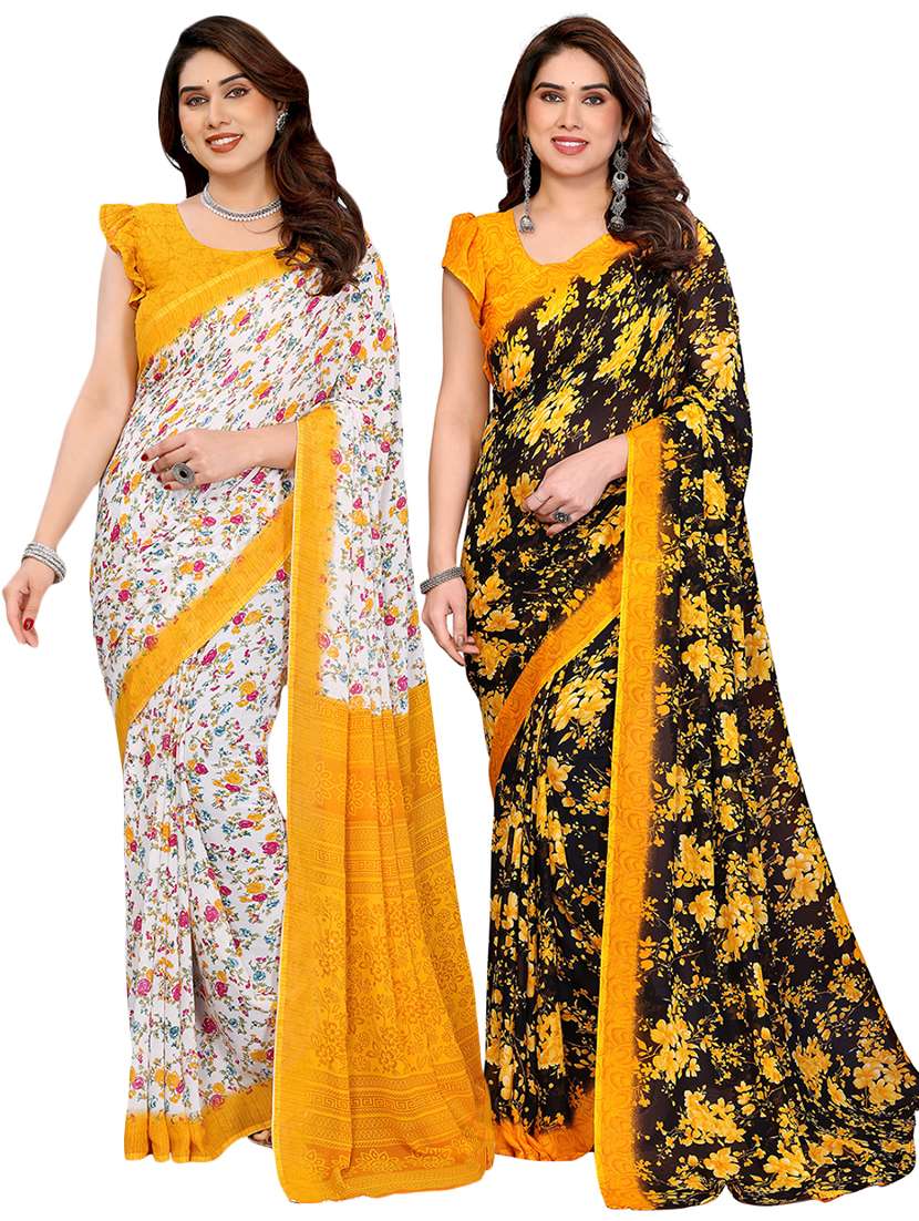 women pack of 2 printed saree with blouse