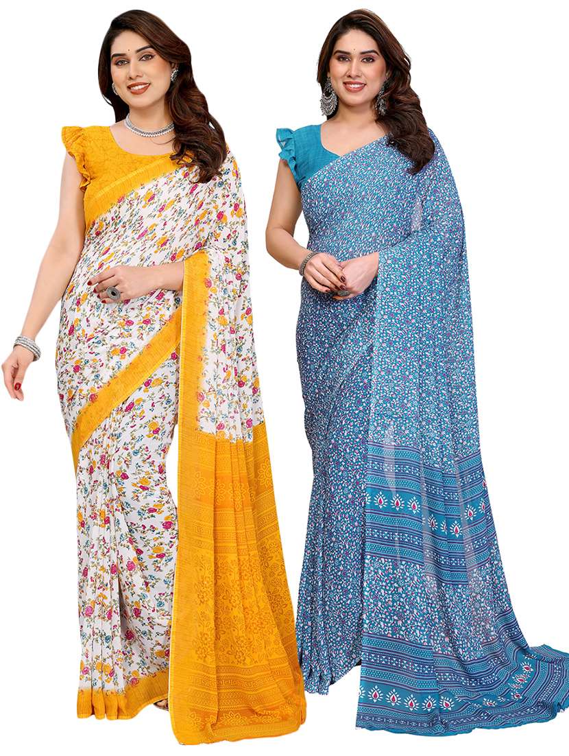 women pack of 2 printed saree with blouse