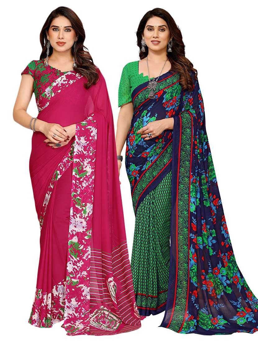 women pack of 2 printed saree with blouse