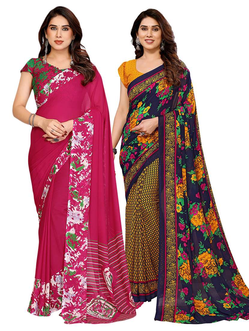 women pack of 2 printed saree with blouse