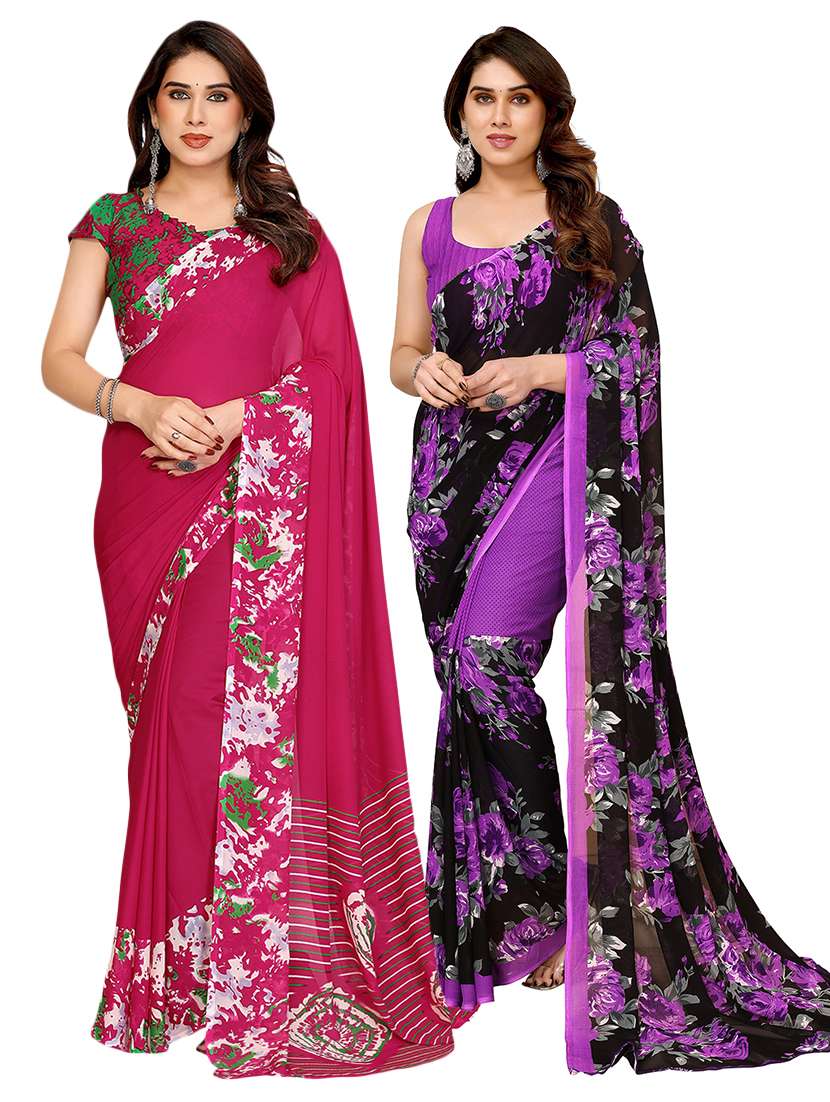women pack of 2 printed saree with blouse