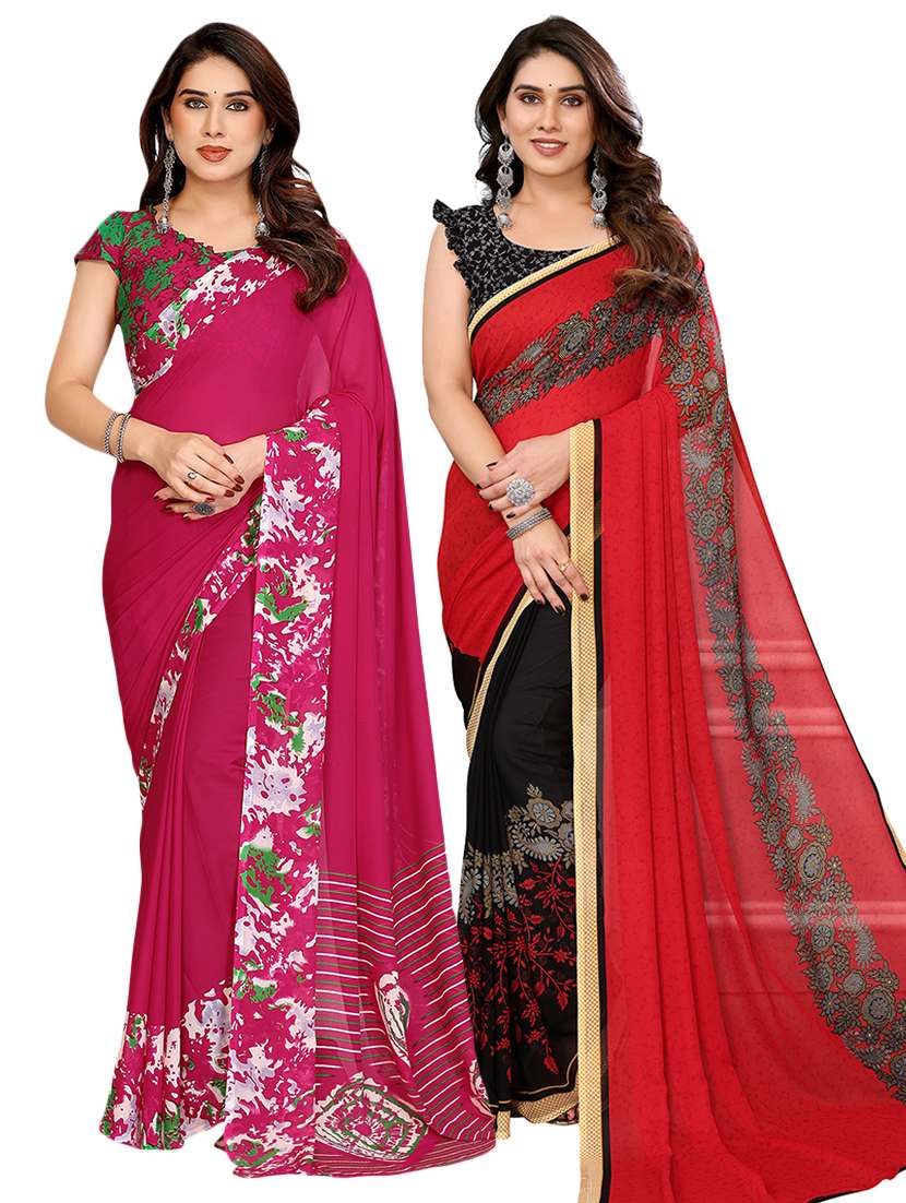 women pack of 2 printed saree with blouse