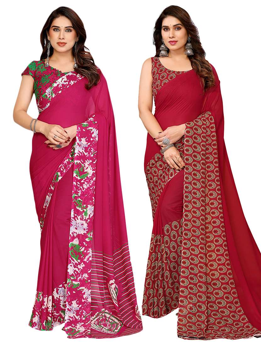 women pack of 2 printed saree with blouse