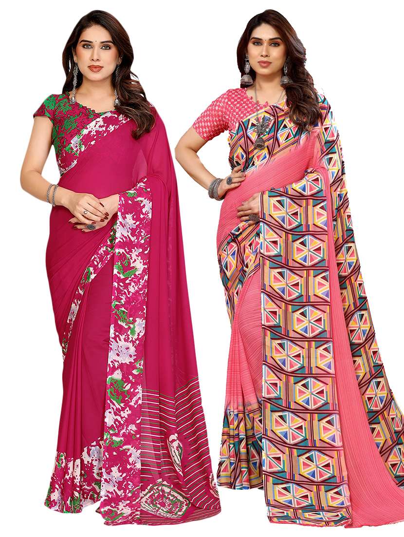 women pack of 2 printed saree with blouse
