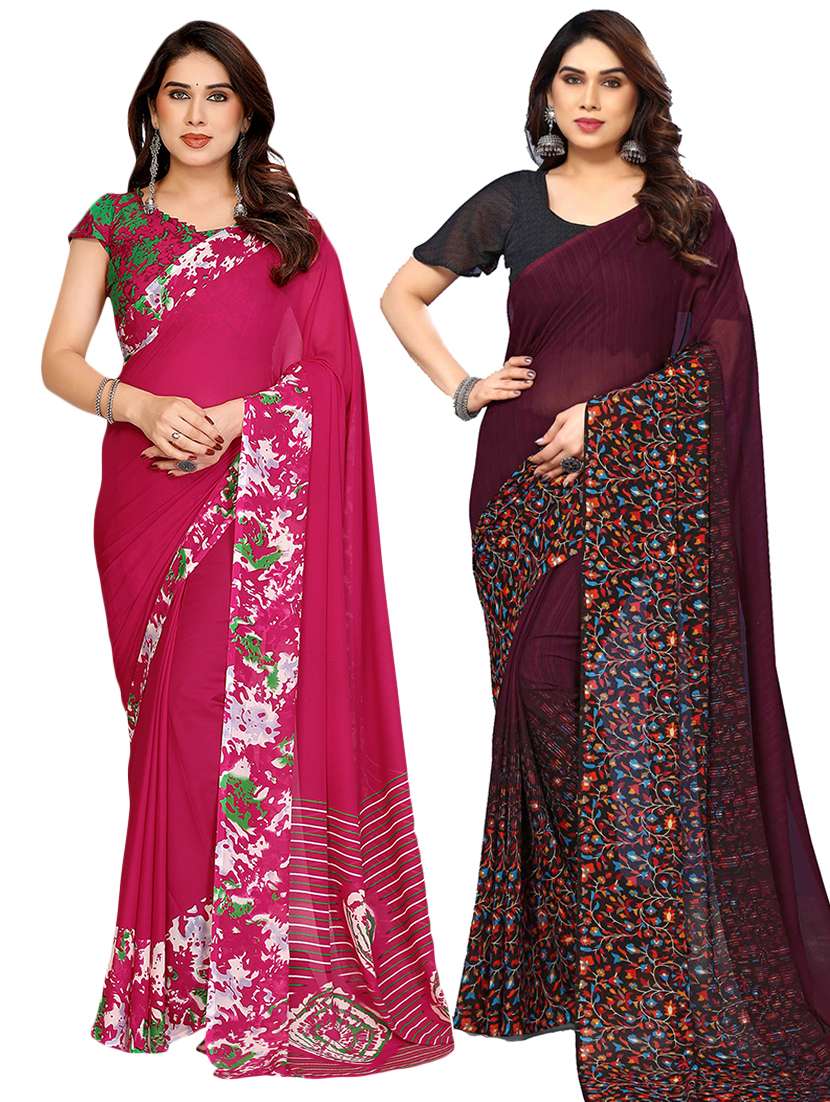 women pack of 2 printed saree with blouse