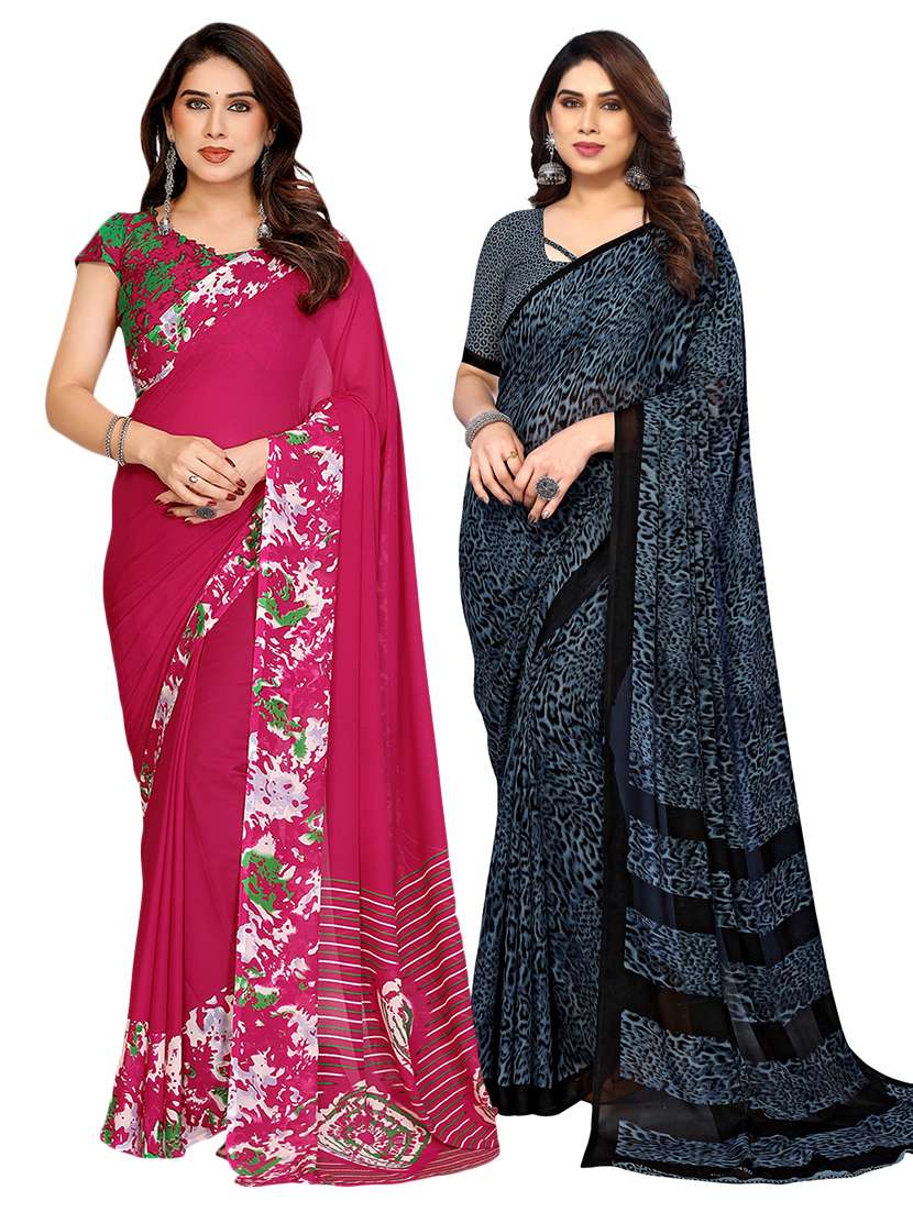 women pack of 2 printed saree with blouse