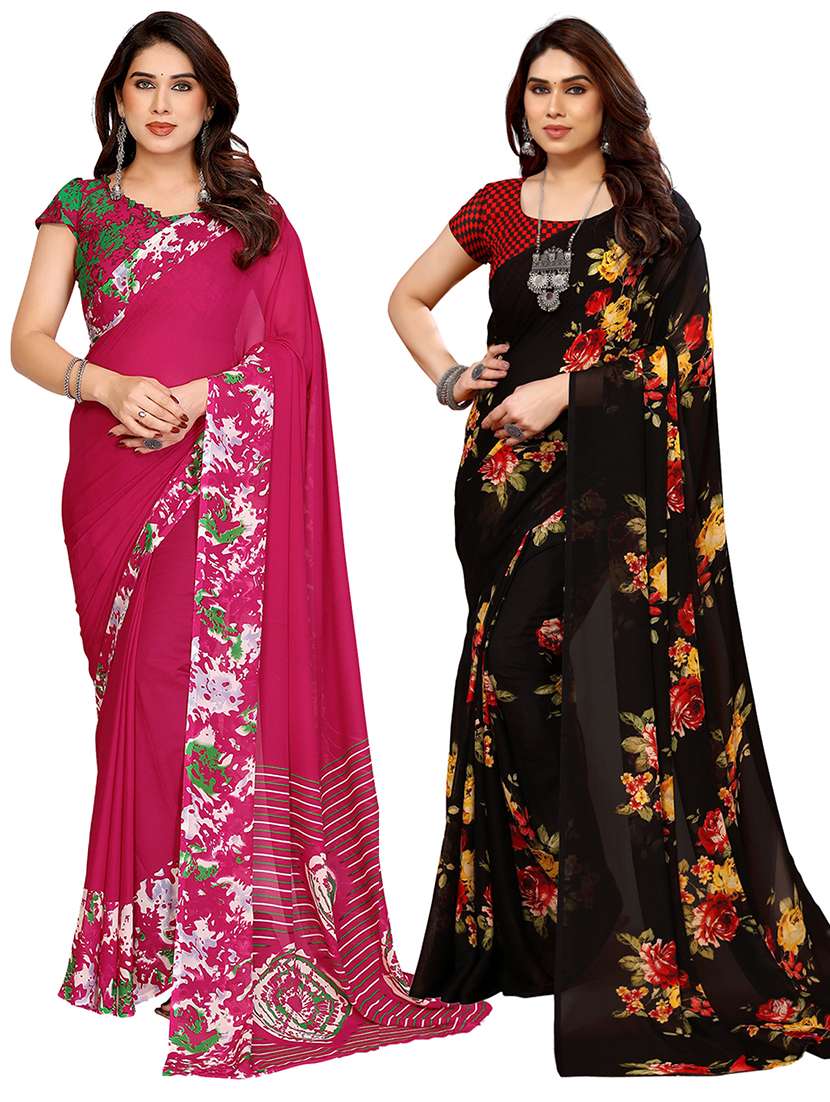 women pack of 2 printed saree with blouse