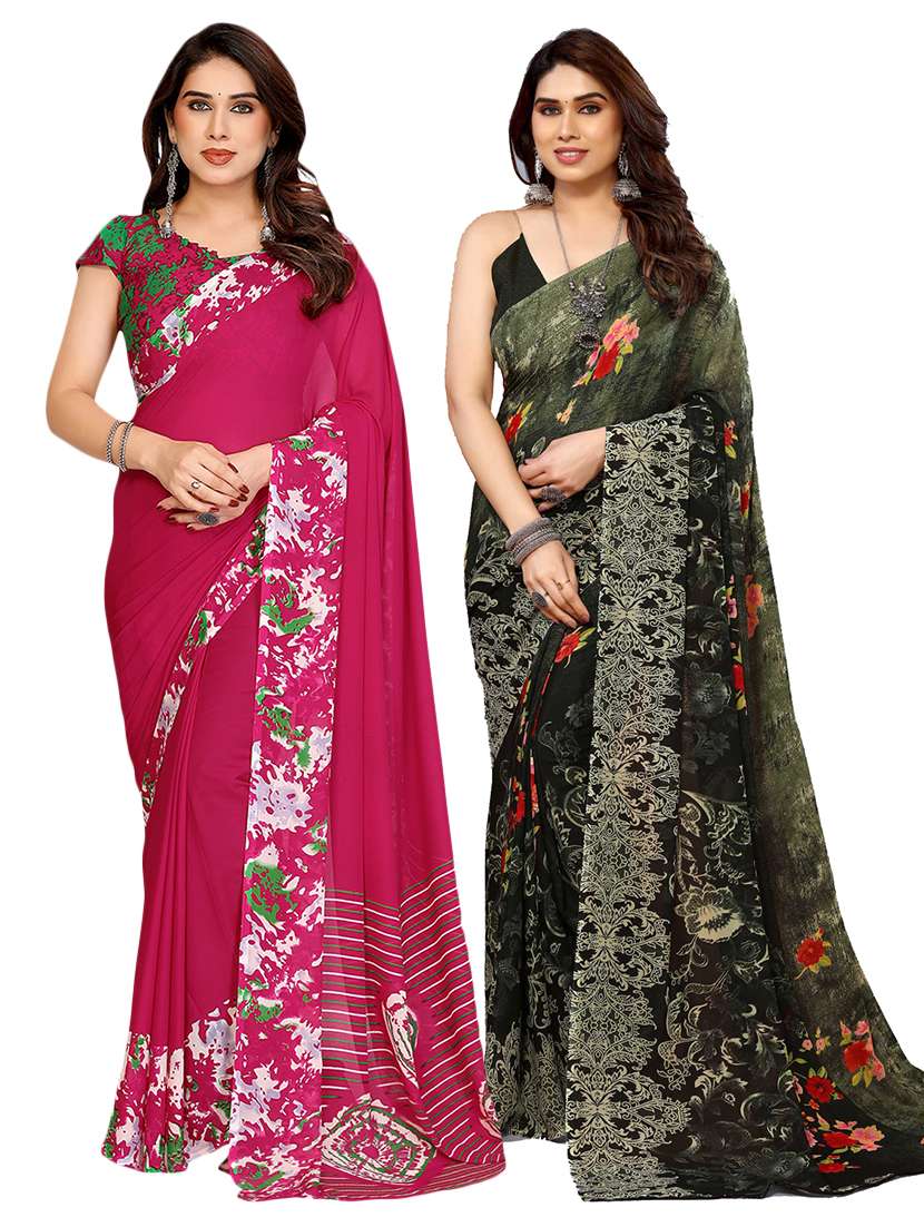women pack of 2 printed saree with blouse