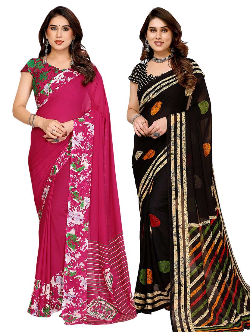 women pack of 2 printed saree with blouse