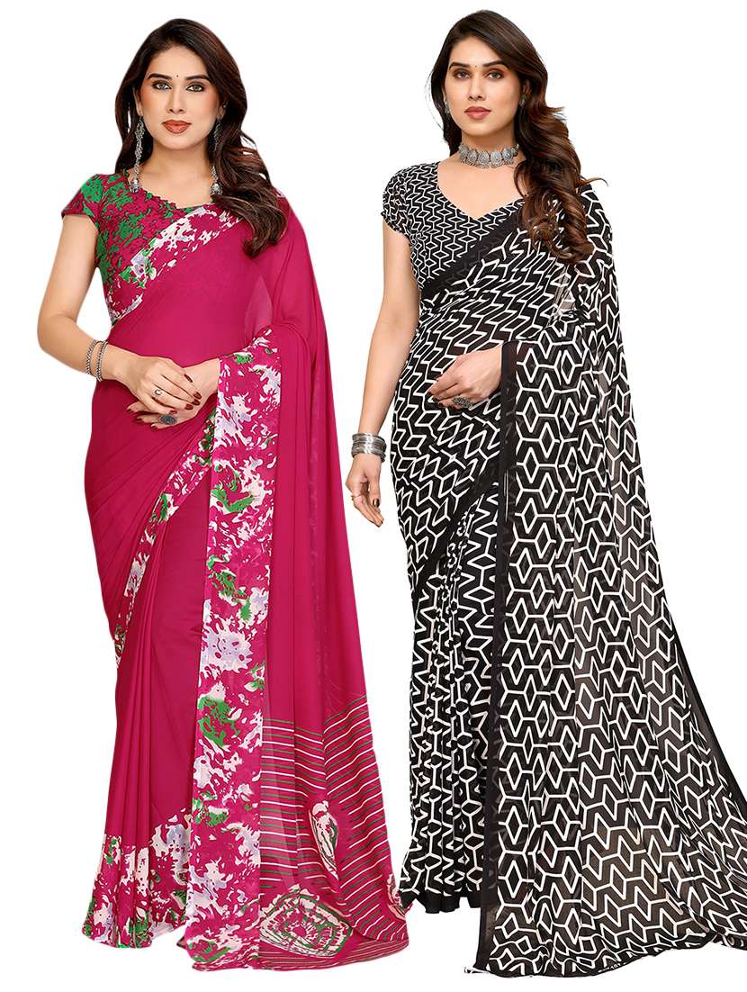 women pack of 2 printed saree with blouse