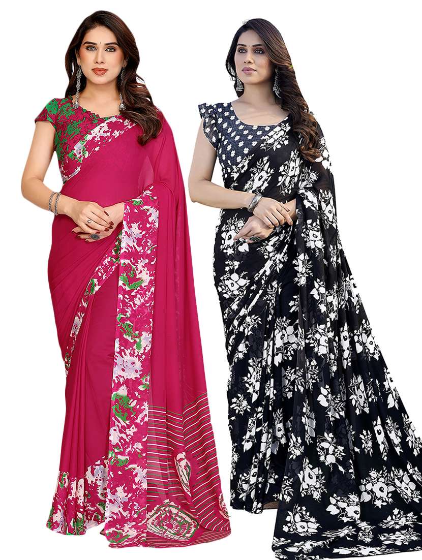 women pack of 2 printed saree with blouse