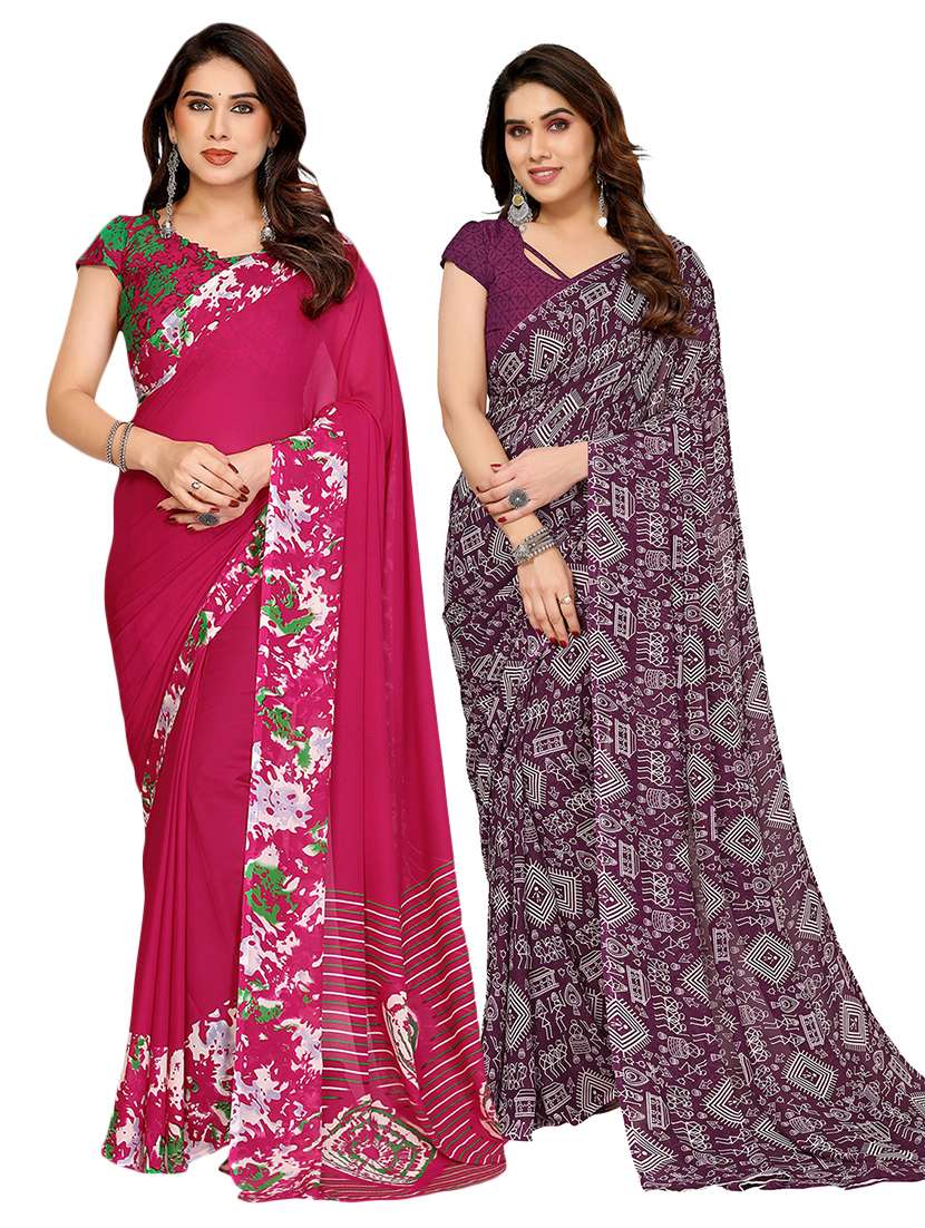 women pack of 2 printed saree with blouse
