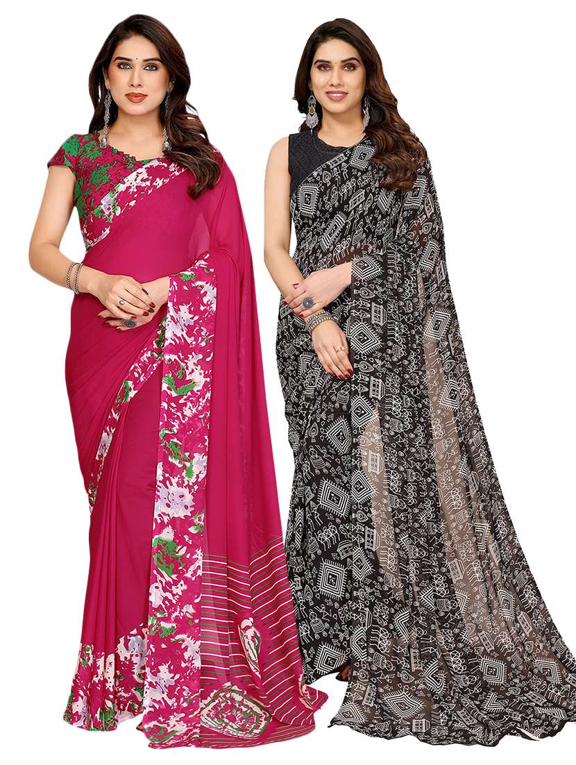 women pack of 2 printed saree with blouse