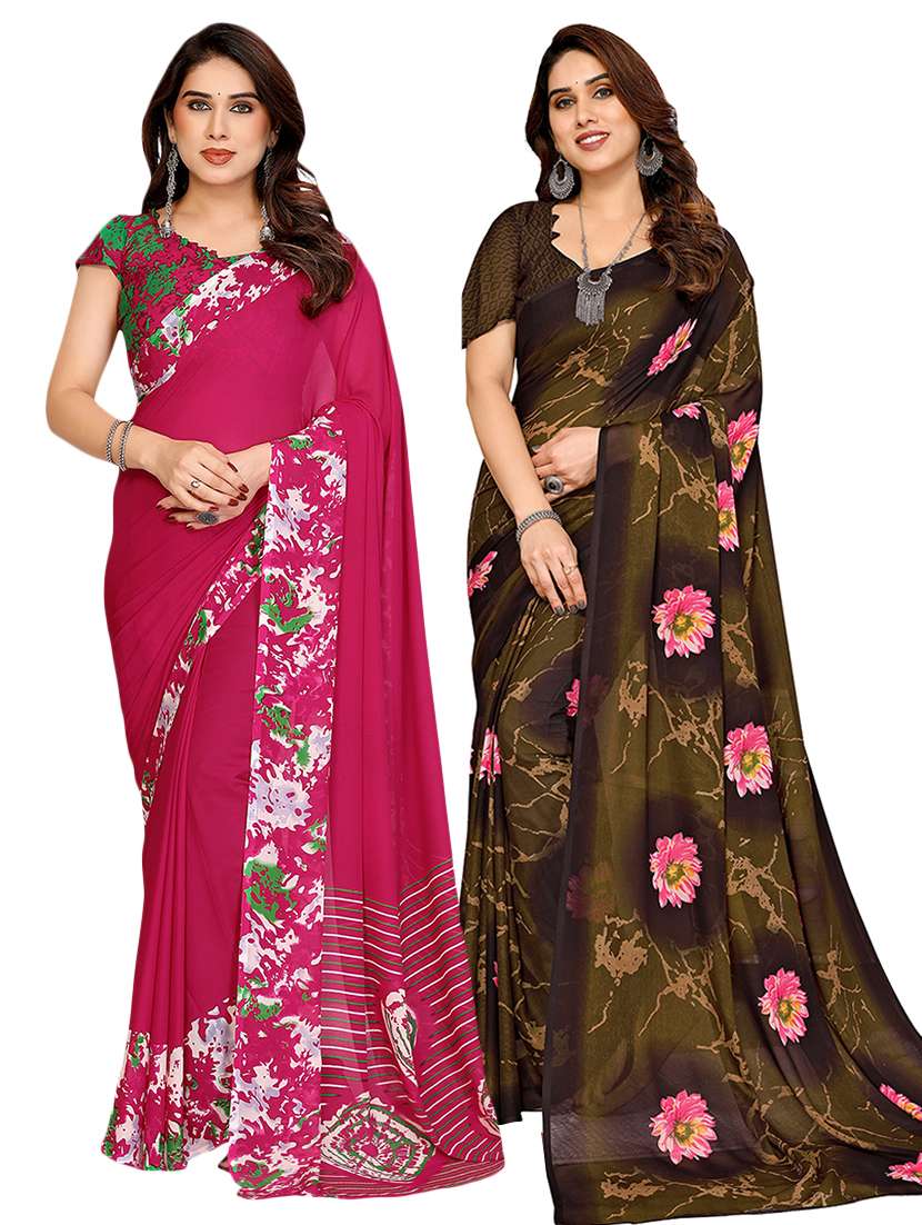 women pack of 2 printed saree with blouse