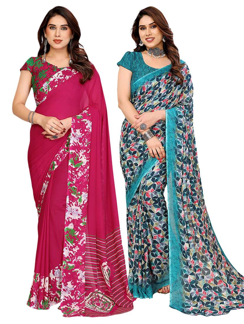 women pack of 2 printed saree with blouse