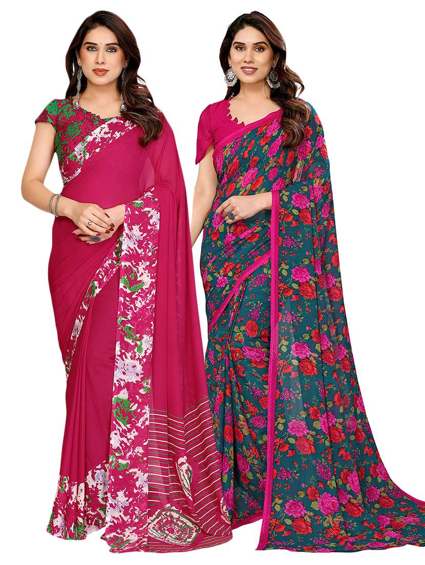 women pack of 2 printed saree with blouse
