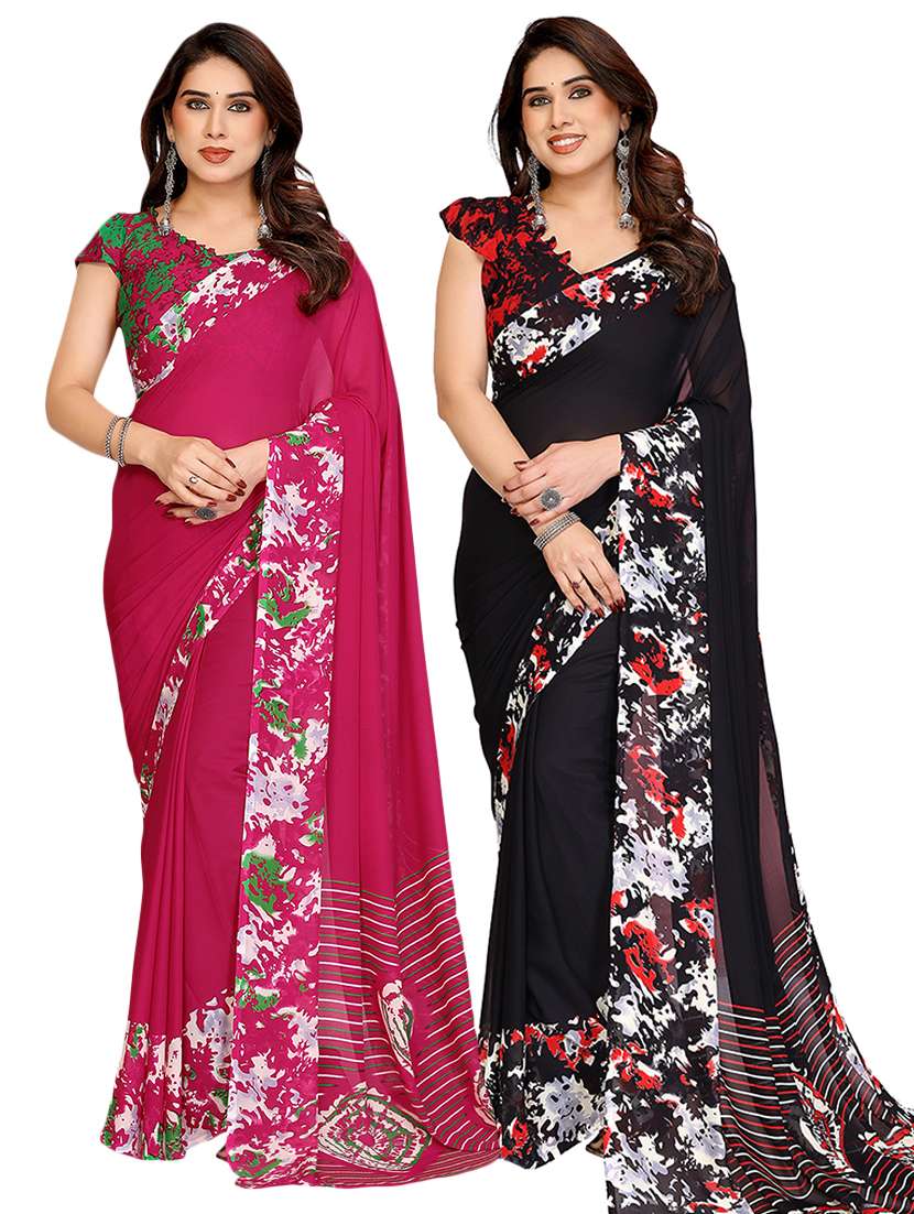 women pack of 2 printed saree with blouse