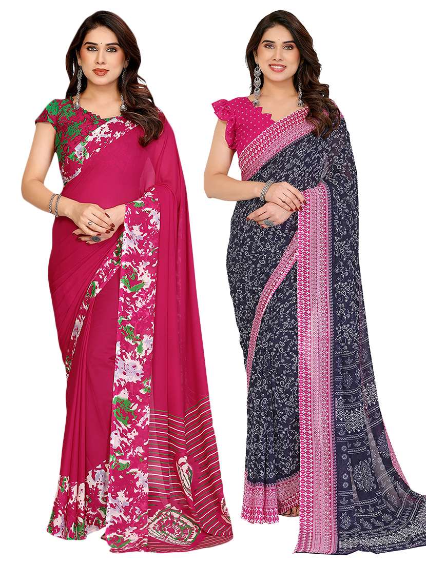 women pack of 2 printed saree with blouse
