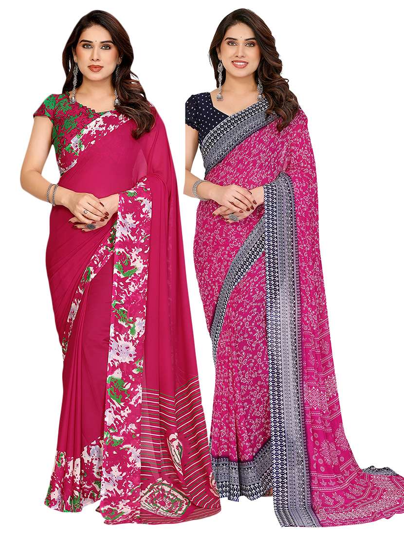 women pack of 2 printed saree with blouse