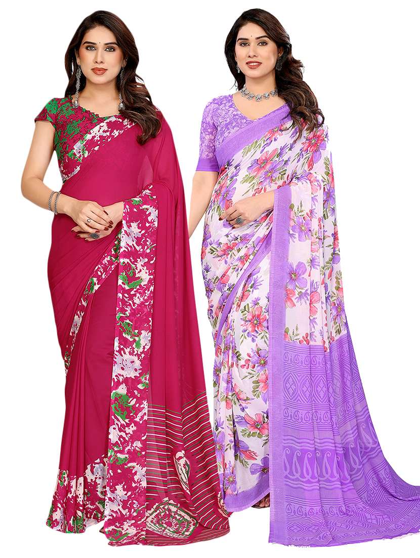 women pack of 2 printed saree with blouse