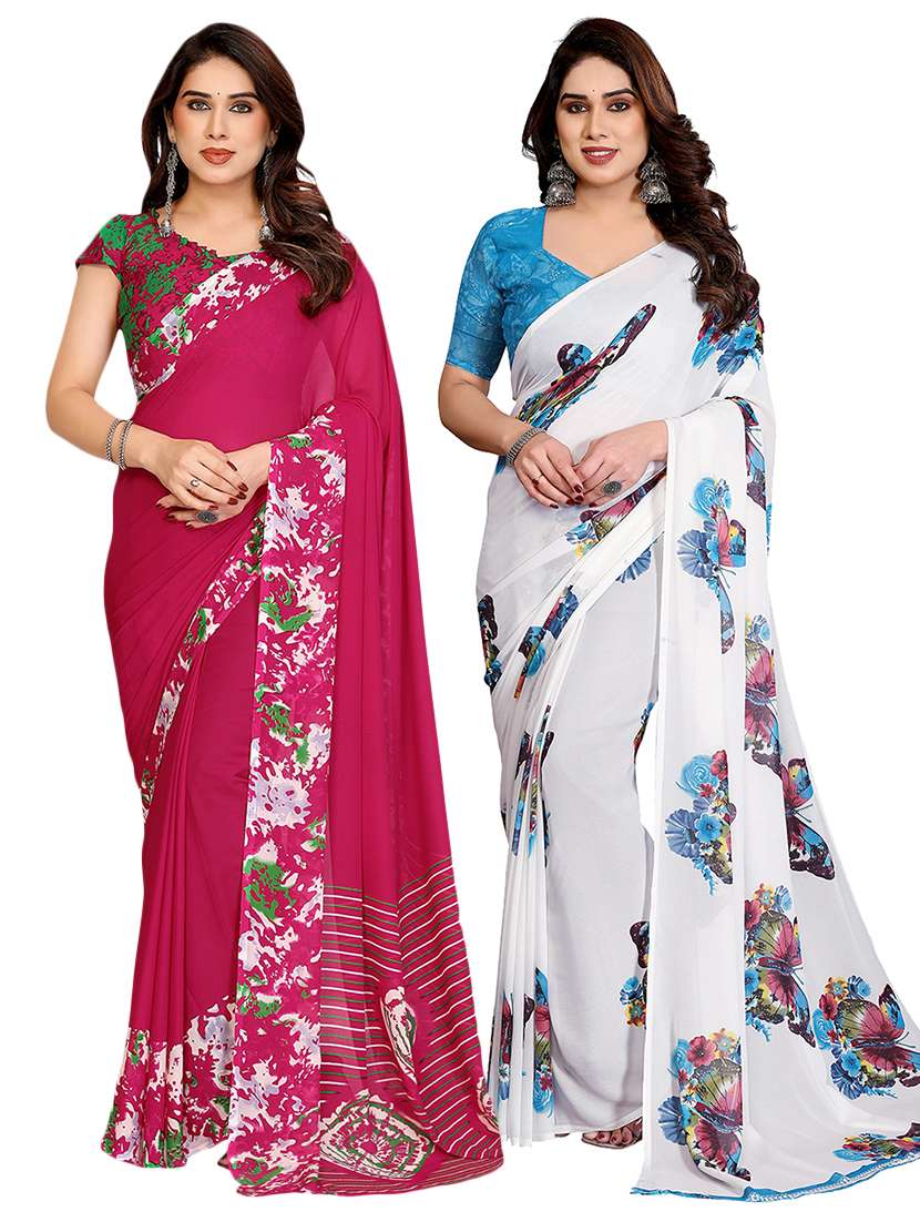 multi colored georgette combo saree with blouse
