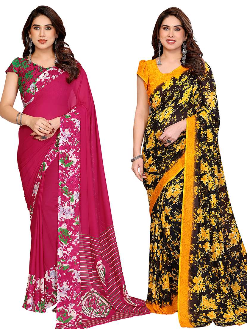 women pack of 2 printed saree with blouse