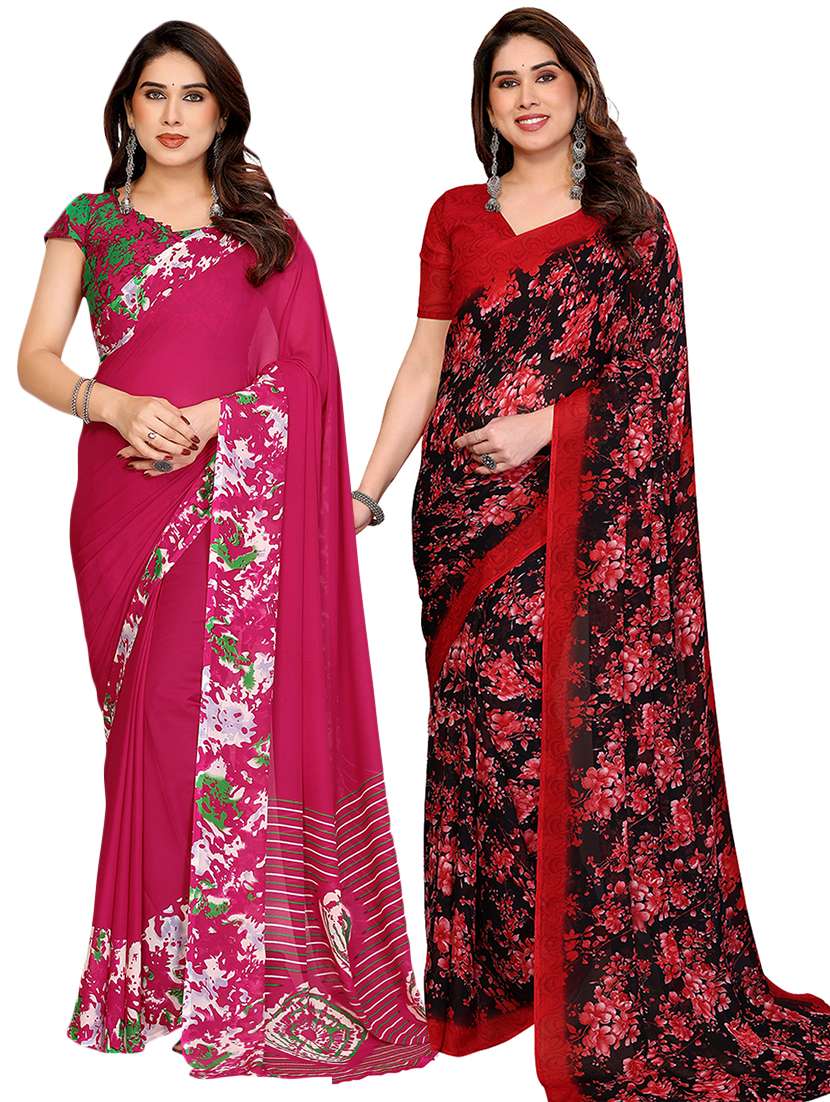 women pack of 2 printed saree with blouse
