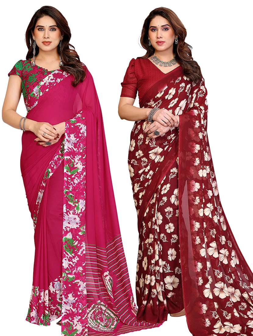 women pack of 2 printed saree with blouse
