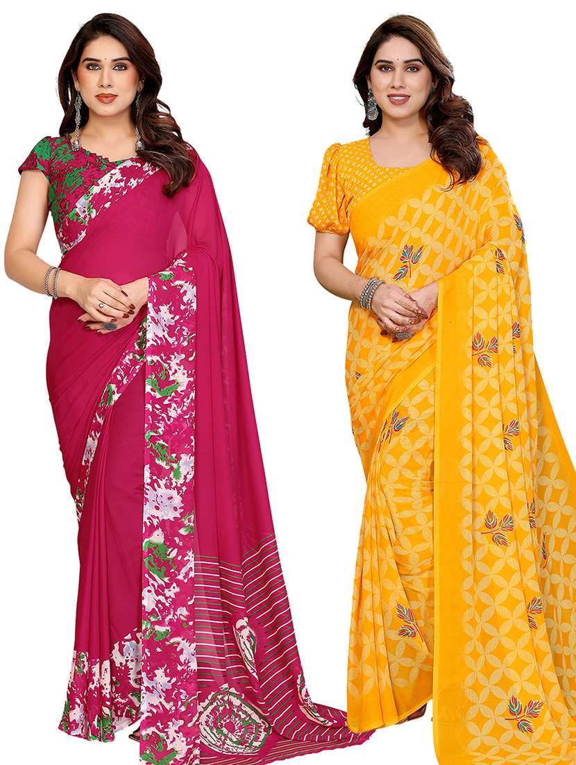 women pack of 2 printed saree with blouse